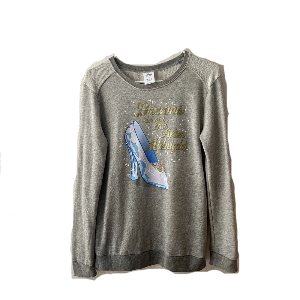 Disney Gray Sweatshirt with Blue Cinderella Glass Slipper and Gold Glitter Print